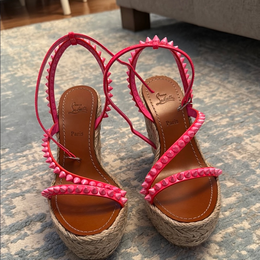 Christian Louboutin Pink Studded Women's Sandal wedge- Malfadina